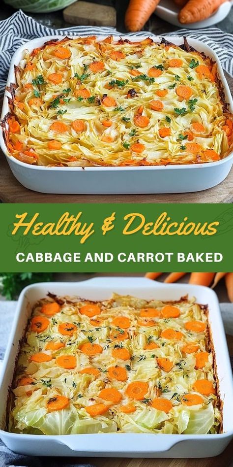 Cabbage and Carrot Bake Ingredients: 1/2 cabbage (500g), chopped (approx. 4 cups) 2 carrots, peeled and grated (approx. 1 cup) 1 onion, diced (approx. 1 cup) 4 eggs 1/2 teaspoon black pepper 1 teaspoon oregano 1 teaspoon salt 1 tablespoon olive oil 5 tablespoons flour (approx. 30g) (can substitute with whole wheat or gluten-free flour) 1 tablespoon sesame seeds (or sunflower seeds/flaxseeds) #Cabbage #Carrot Carrot Bake, Fresh Vegetable Recipes, Sweet Carrots, Cabbage Casserole Recipes, Cabbage Carrot, Vegetable Casserole Recipes, Cabbage Casserole, Roasted Vegetable Recipes, Meat Free Recipes