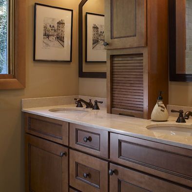 Bathroom Counter Storage Tower, Bathroom Counter Storage, Bathroom Vanity Storage, Appliance Garage, Double Sinks, Large Bathroom, Bathroom Counters, Double Sink Vanity, Double Sink Bathroom