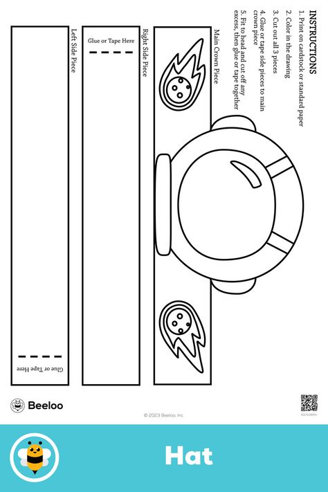 Medium space-themed paper hat for kids ages 5 and up. Featuring: Outspace Crafts Preschool, All About Me Space Theme, Solar System Crafts For Preschool Space Theme, Space Crafts For Kindergarten, Astronomy Crafts For Kids, Space Helmet Craft, Astronaut Crafts For Kids, Space Party Activities, Astronaut Hat