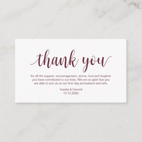 $0.30 | Wedding Thank you, Modern Burgundy Script Enclosure Card #enclosurecard #rusticscript #wedding #thankyou #thanks #loveandlaughter #husbandandwife #teeshaderrick #burgundy #customise Quotes For Wedding, Wishing Well Wedding, Wedding Invitation Inserts, Wedding Announcement Cards, Blue Font, Wedding Enclosure Cards, Beautiful Wedding Invitations, Fun Wedding Invitations, Mothers Day Quotes