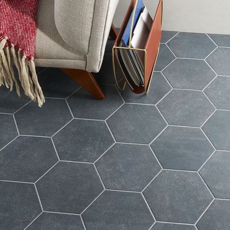 Industrial Design Using Tiles - Tileist by Tilebar Porcelain Hexagon Tile, Hexagon Floor, Hexagon Tile Floor, Hexagon Tile, Matte Tile, Concrete Look Tile, Encaustic Tile, Black Tiles, Hexagon Tiles