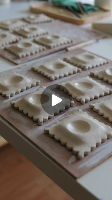 Sarah Louise Jour 🌸 on Instagram: "Making raviolis ✨👩‍🍳 Using porcelain Clay from @keaneceramics . . . . . #potterytutorial #pottery #ceramics #ceramicsobsessed #ceramicart #art #porcelain #clay #clayart #handmade #madewithlove #spoonholder #ceramicartist #potter #smallbusiness #poterylife #boobooclay" Clay Spoon Rest Pottery, Beginner Hand Built Pottery, Pottery Spoon Rests, Hand Molding Clay Ideas, Ravioli Spoon Rest, Clay Spoon Rest Diy, Ceramic Spoon Rest Pottery, Diy Clay Spoon Rest, Ceramic Spoons How To Make