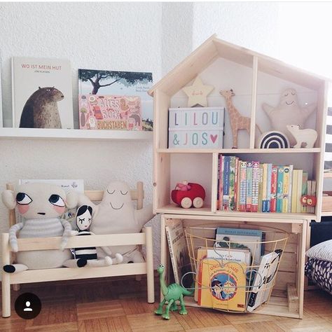 Kids Room Storage, Baby Doll House, Dollhouse Shelf, Ikea Baby, Ikea Dollhouse, House Shelves, Girls Playroom, Baby Room Inspiration, Kids Zone