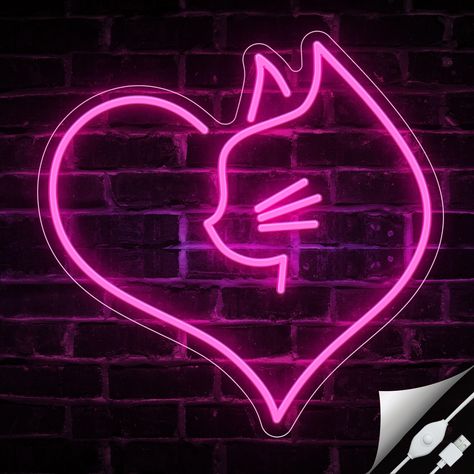 PRICES MAY VARY. 【Adorable Love Cat Neon Sign】: This cat anime neon sign is the perfect addition to your living room, especially if you're in need of some cute wall decor. This cat neon sign combines two elements of cat and heart, fully showing love and cuteness 【Adjustable Brightness & Smart Button】: Our neon sign features a smart button that allows you to adjust the brightness (10%-100%) and memorize the previous state when turned on again. Click the button to switch the light on and off, and Cats Room, Neon Lights For Bedroom, Cat Neon Sign, Neon Lights Party, Neon Cat, Lights Party, Cat Lead, Cute Wall Decor, Lights For Bedroom