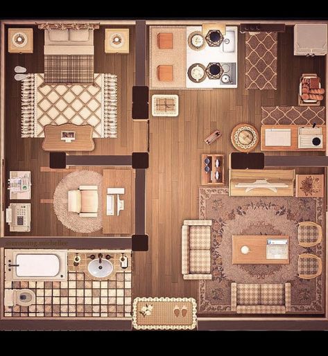 Anch House Layout, Acnh Home Design Ideas, Acnh Farm Home Interior, Acnh Apartment Layout, Animal Crossing Apartment Design, Acnh Hhp Layout, Acnh Roomate Room Ideas, Acnh Island House Ideas, Acnh Houses Layout