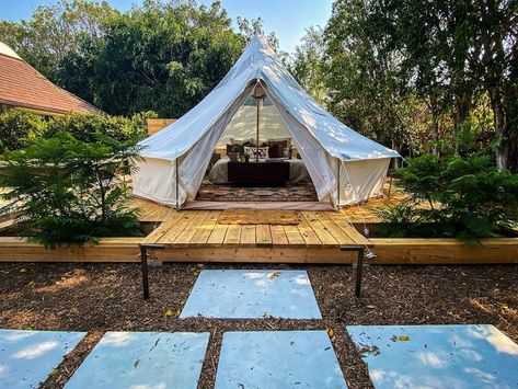 Bell Tent Platform, Teepee Tent Camping, Bell Tent Interior, 5m Bell Tent, Glamping Inspiration, Yurt Interior, Bell Tent Glamping, Tent Platform, Platform Deck