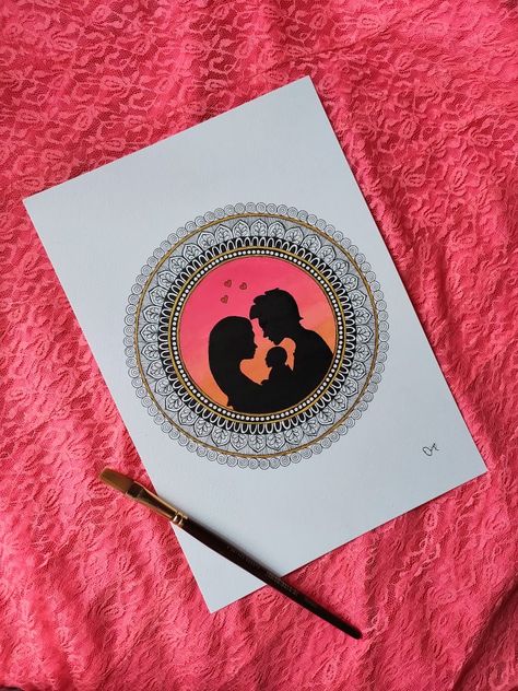 Mom And Son Mandala Art, Family Mandala Art, Micropen Art, Love Mandala Art, Colour Mandala, Mandala Sketch, Mom Dad Baby, Pregnancy Art, Mandela Art