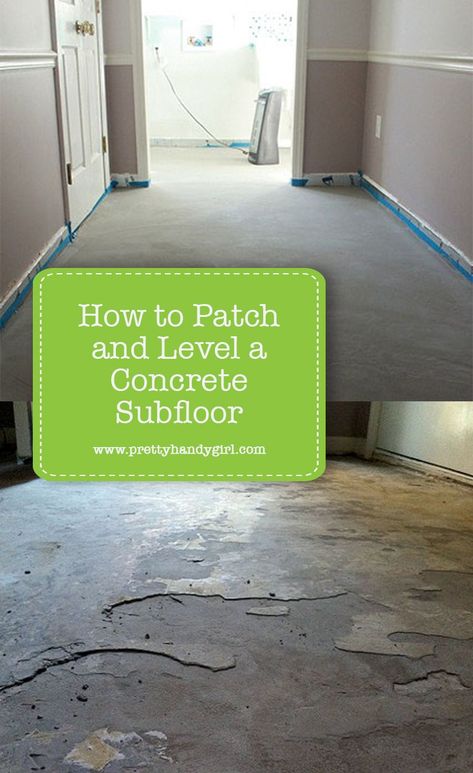 How to Patch and Level a Concrete Subfloor | Pretty Handy Girl Concrete Floor Leveling, Concrete Filler, Concrete Floor Repair, Self Leveling Floor, Concrete Cracks, Concrete Basement Floors, Concrete Room, Leveling Floor, Rigid Foam Insulation