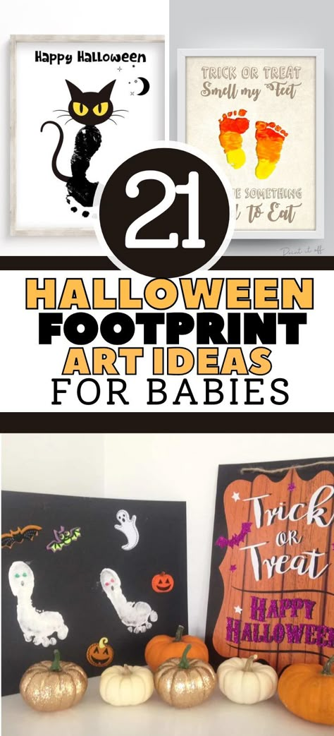 Footprint Halloween Crafts For Kids, Halloween Crafts For Toddlers Paint, Halloween Crafts With Feet Prints, Toddler Halloween Paint Crafts, Baby Footprint Crafts For Fall, Children’s Handprint Art, Halloween Footprints For Toddlers, Cute Halloween Crafts For Babies, Halloween Craft For Infants Daycare