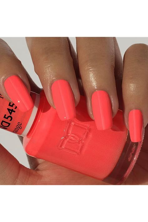 DND Gel Polish Set - 1 each of Orange Gel Polish and Orange Nail Polish, 545 Peachy Orange, 0.5 Fl Oz Uñas Color Coral, Neon Coral Nails, Orange Nail Polish, Dnd Gel Polish, Peach Nails, Peachy Orange, Gel Nail Colors, Bright Nails, Gel Polish Colors