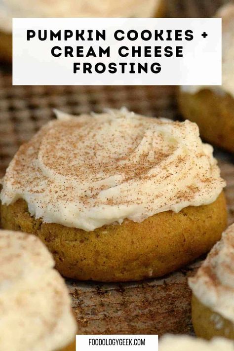 Frosted Pumpkin Cookies, Pumpkin Cookies With Cream Cheese, Iced Pumpkin Cookies, Pumpkin Cookies Easy, Cookies With Cream Cheese Frosting, Soft Pumpkin Cookies, Cookies With Cream Cheese, Cheese Frosting Recipe, Pumpkin Cookie Recipe