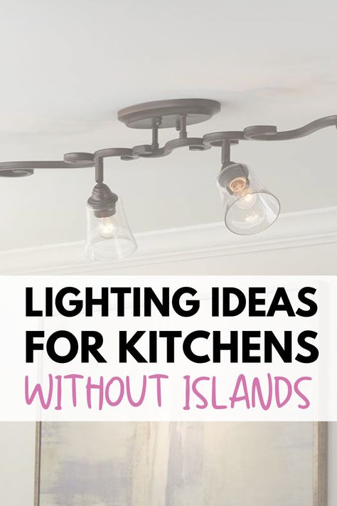 Are you wondering how to light a kitchen without an island? Here are 7 lighting designs to solve your no island kitchen lighting dilemma. #homedecor #kitchenlighting #lightingideas #kitchendesign #interiordesign #kitchenideas #kitchenwithoutisland #noislandkitchen No Island Kitchen, Island Kitchen Lighting Ideas, Kitchen Without Island, Lights Above Kitchen Island, Galley Kitchen Lighting, Over Island Lighting, Small Kitchen Lighting Ideas, Sink Light Fixture, Led Light Art