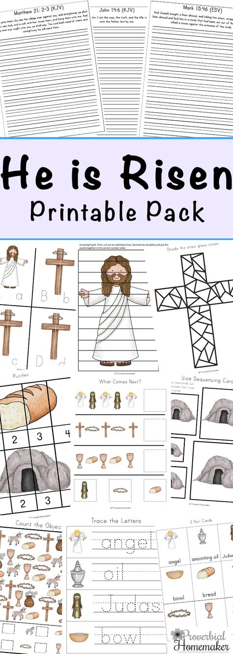 Teach your children the true meaning of Easter this year with this 100-page He Is Risen Resurrection Sunday Printable Pack. Easter Curriculum, He Is Risen Printable, Resurrection Crafts, True Meaning Of Easter, Christ Centered Easter, Easter Lessons, Easter Sunday School, Sunday Activities, Craft Easter