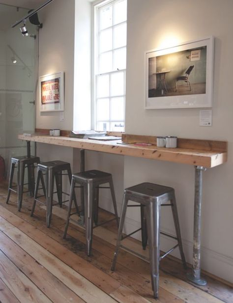 This bar is a simple way to create more seating in a small space. This links to12 Coffee shop interior designs from around the world Bar Seating In Kitchen, Bar Seating Ideas, Coffee Shop Seating, Theater Building, Office Refresh, Small Coffee Shop, Plug Sockets, Coffee Shop Interior Design, Interior Vintage