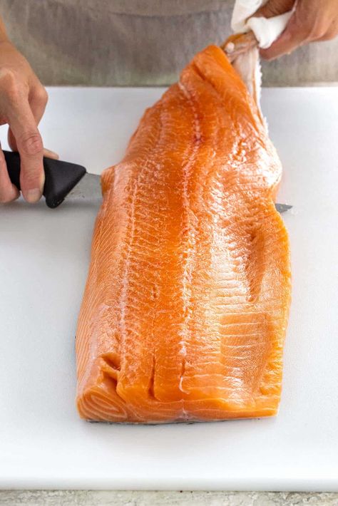 How To Remove Skin From Salmon, Remove Salmon Skin, Raw Salmon, Salmon Skin, Pan Seared Salmon, Sharp Knife, Salmon Filet, Salmon Dishes, Air Fryer Dinner Recipes