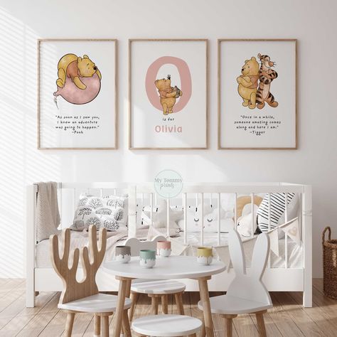 Aesthetic Winnie The Pooh Nursery, Baby Girl Nursery Winnie The Pooh, Pooh Bear Nursery Ideas, Baby Girl Winnie The Pooh Nursery, Winnie The Pooh Girl Nursery, Winnie The Pooh Nursery Girl, Girl Winnie The Pooh Nursery, Winnie The Pooh Room Decor, Pooh Nursery Ideas