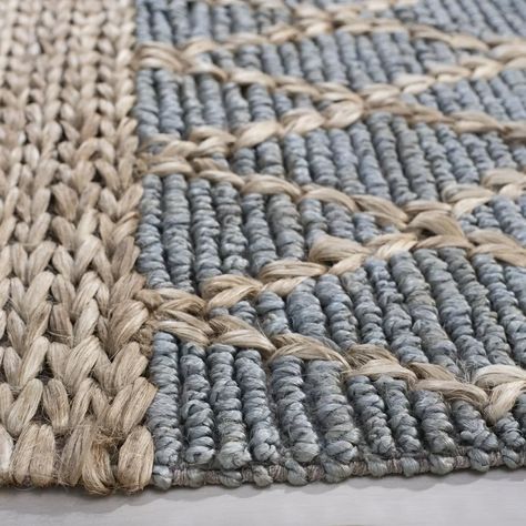 Breakwater Bay Alegria Handmade Hand Loomed Light Blue/Brown Rug & Reviews | Wayfair Jute Lights, Natural Fiber Area Rug, Coastal Area Rugs, Coastal Rugs, Trellis Rug, Light Blue Rug, Light Blue Area Rug, Organic Pattern, Natural Fiber Rugs