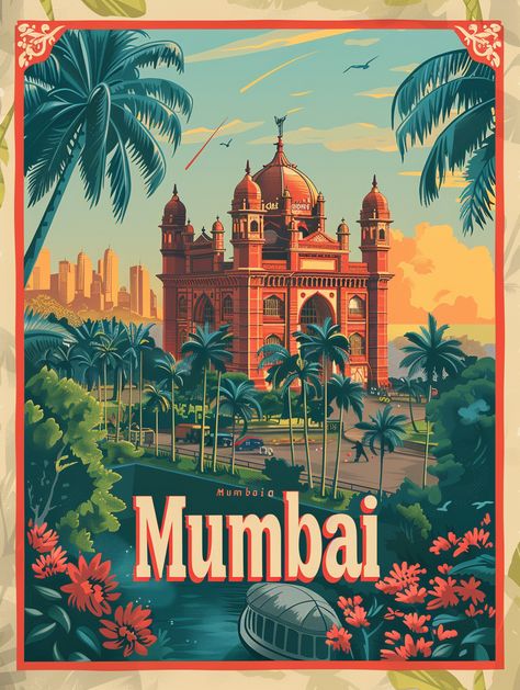 #VibrantTourismPoster #Mumbai #RetroArtDecoIllustration #EmilianoPonzi #RichardGruelle #LaurentDurieux #HighQuality #Hdr #Uhd #8kResolution #3:4AspectRatio Indian City Illustration, Art Deco Mumbai, Abstract Landscape Illustration, Old Bombay Aesthetic, Mumbai Illustration Art, Mumbai City Illustration, Mumbai Illustration, Tourism Poster Design, Mumbai Poster