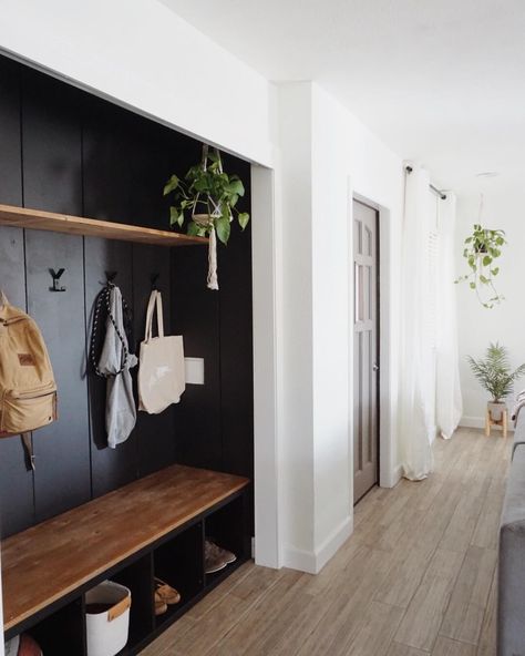 Hello cute mudroom✨⠀ ⠀ Can you believe this was a random closet in the middle of the living room before? This whole mudroom cost less than $250 to put together - and totally DIY-friendly. Peep my ‘mudroom’ highlights to see how we got this done and the link in my profile for all the goodies seen here!⠀ ⠀ @apartmenttherapy reached out to feature this transformation. Send all the juju that they end up featuring it! ☺️🤞⠀ ⠀ #progress⠀⠀ #inmydomaine⠀⠀ #makehomematter⠀⠀ #interiordesign⠀⠀ #decorgoals⠀ Cloak Room, Closet Transformation, Mudroom Closet, Front Closet, Mudroom Makeover, Entry Closet, Mudroom Entryway, Mudroom Decor, Orange Home