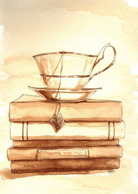 painting of coffee, painted using coffee. whoa, painted using coffee, how awesome is that? A Coffee, Coffee Cup, Tea, Coffee, Books