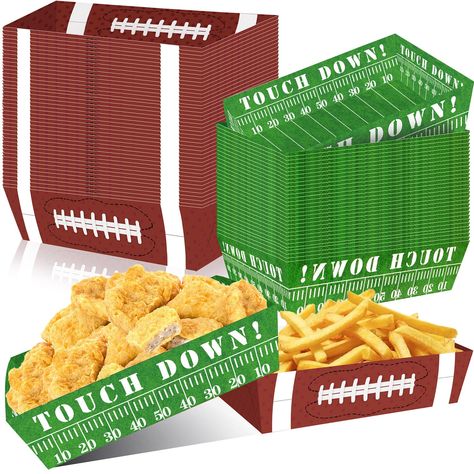 PRICES MAY VARY. Football Party Decoration Pack: you will receive 50 pieces football paper plates in 2 patterns, enough quantity to meet your family or party food needs, you can also share these football party favors with your friends or neighbors Food Grade & Non-toxic Material: these football party paper food tray are made of thick cardboard, double sided printed and laminated, waterproof and oil-resistant, so you can enjoy your snacks without worrying about spills or oil stains; Larger Size: Superbowl Decorations, Superbowl Party Decorations, Football First Birthday, Football Party Favors, Super Bowl Decorations, Football Party Decorations, Football Party Supplies, Football Baby Shower, Boys First Birthday Party Ideas