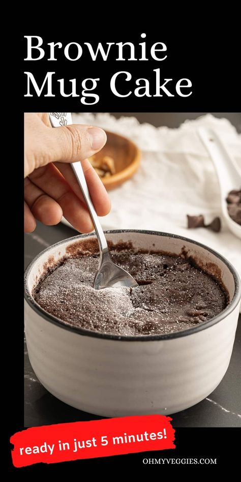 This rich, decadent Brownie Mug Cake is ready in just 5 minutes from start to finish. Save this delicious, fudgy, single-serve brownie to enjoy at the end of the day. Cup Of Brownie, Simple One Person Dessert, Single Serve Fudgy Brownie, Brownie For 2, Easy Desserts For 1 Person, Coffee Mug Brownie Recipes, Individual Desserts In A Cup Single Serve, One Serve Brownie, Kraft Singles Recipes