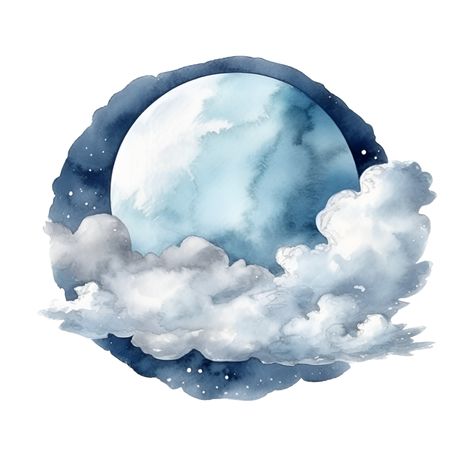 Blue Moon Watercolor, Full Moon Watercolor, Cartoon Muslimah, Moon Watercolor, Moon Cartoon, Night Sky Moon, Moon Vector, Moon Icon, Create This Book