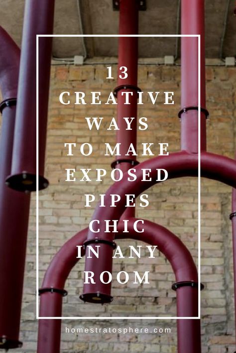 Paint pipes in vibrant colors. #pipes #exposedpipes #decorideas #design #room Plumbing Cover Ideas, Hiding Plumbing Pipes On Wall, Hiding Pipes Under Bathroom Sink, How To Hide Toilet Pipes, Boxing In Pipes Ideas, Laundry Room Hanging Ideas, How To Paint Behind A Toilet, Laundry Room Hanging, Japanese Minimalist Bedroom