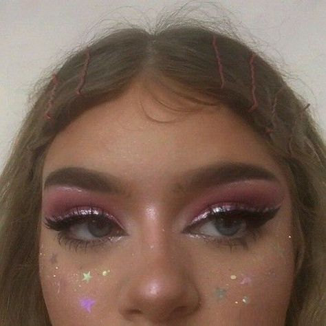 Her Eyes, Close Up, We Heart It, A Woman, Glitter, Stars, Makeup, Pink, Make Up