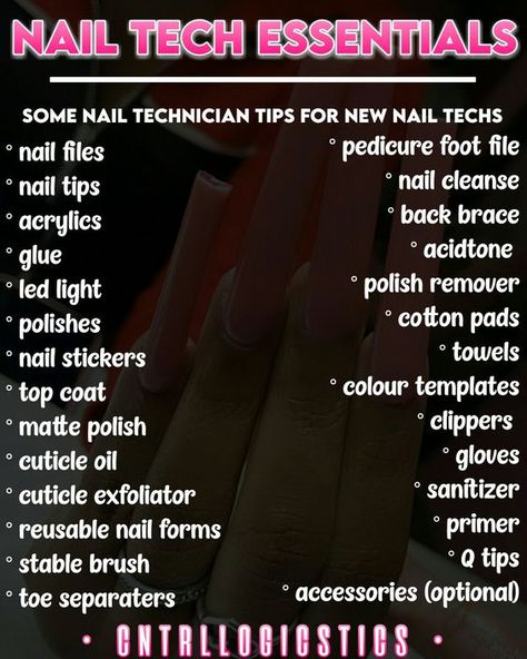 1352.Don't miss out on the latest nail trends! Click link for all the juicy details! #nails #nailtools #nailtrend Nail Tech Prices Guide, Gel Nail Supplies List, Nail Business Supplies, Things You Need To Start Doing Acrylic Nails, Nail Tech Tips For Clients, Self Taught Nail Tech Tips, Nail Essentials For Beginners, Nail Tech Supplies Checklist, Nail Technician Instagram Bio