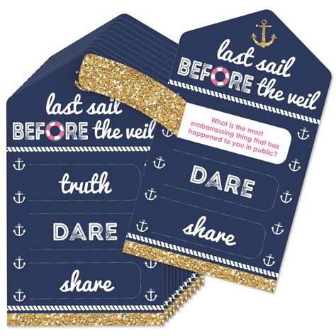 Bachelorette Dares, Truth Dare, Cruise Bachelorette Party, Tabs Game, Last Sail Before The Veil, Nautical Bachelorette, Nautical Bridal Showers, Truth And Dare, Race Party