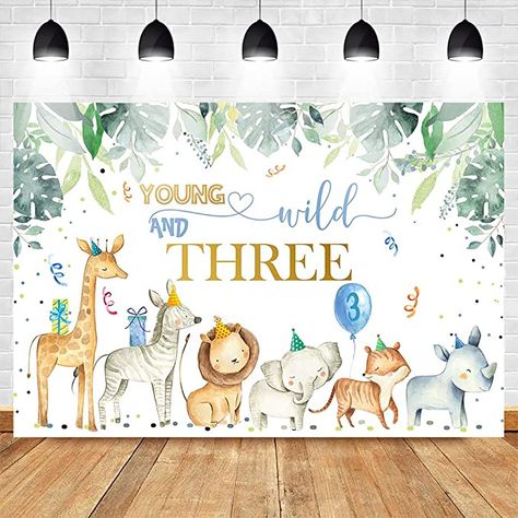 Young Wild And Three Birthday, Third Birthday Boys, 3rd Birthday Party For Boy, Birthday Party Background, Jungle Birthday Party, Zoo Birthday, Third Birthday Party, Birthday Themes For Boys, Safari Birthday Party