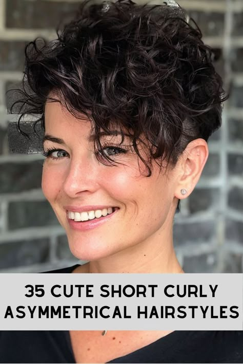 Short Curly Asymmetrical Hairstyle Ideas >> The undercut pixie gets a makeover! This edgy style combines a short undercut with long, wavy side hair for a perfect blend of bold and feminine. Click here to check out more cute short curly asymmetrical hairstyles. Short Asymmetrical Pixie Undercut, Short Hair With Shaved Undercut, Long Curly Undercut, Curly Pixie Undercut, Short Wavy Pixie Haircut, Curly Pixie Cuts Naturally, Curly Hairstyles Undercut, Asymmetrical Pixie Edgy, Undercut Hairstyle For Men