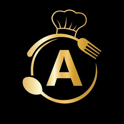 Restaurant Logo on Letter A with Chef Hat, Spoon and Fork Symbol for Kitchen Sign, Cafe Icon, Restaurant, Cooking Business Vector Organic Food Photography, Logo Design Kitchen, Cooking Business, Sewing Business Logo, Resturant Logo, Save Water Poster Drawing, Cafe Icon, Catering Logo, Cooking Logo