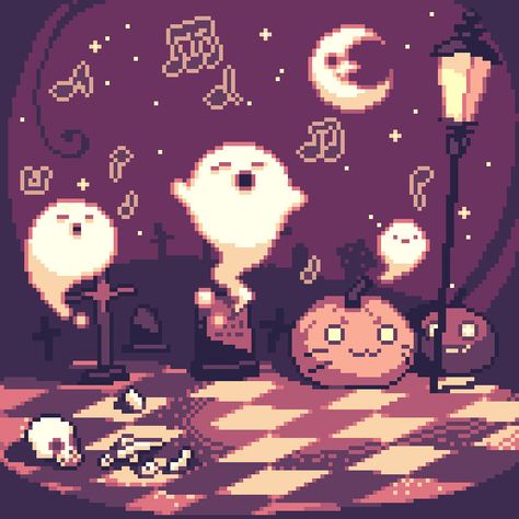 Tamagotchi Meets/ON BG - Qing Han Pixelated Art Aesthetic, Halloween Pixel Wallpaper, Pixel Phone Background, Pix Art Wallpaper, Pixel Halloween Wallpaper, Cute Pixel Background, Genshin Halloween Art, Game Background Aesthetic, Tamagotchi Background