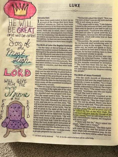 Luke Chapter 1 Bible Journaling, Bible Study Luke, Luke 1 Bible Journaling, Luke Bible Journaling, Luke Chapter 1, Christmas Journaling, Inspire Bible, Creative Bible, Scripture Journal