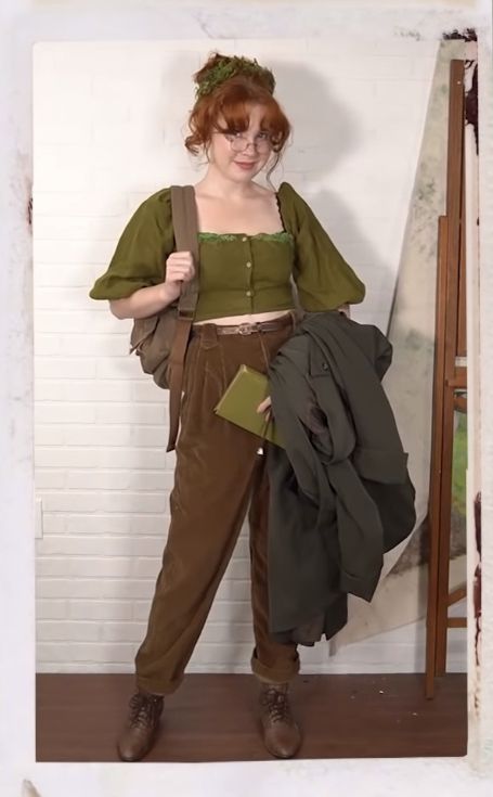 Green And Brown Cottagecore Outfits, Casual Hobbitcore, Renfaire Outfit Goblin, Korok Inspired Outfit, Plus Size Hobbitcore, Goblincore Business Casual, Hobbit Dress Pattern, Earthy Fantasy Outfits, Cottagepunk Fashion