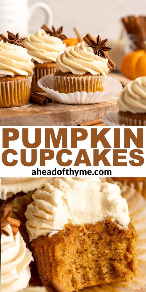 Natasha’s Kitchen Pumpkin Cupcakes, Pumpkin Muffin Icing, Easy Pumpkin Cupcakes Recipe, Pumpkin Cupcakes With Cream Cheese Icing, Pumpkin Cupcakes Decoration, Fall Cupcake Flavors, Pumpkin Cupcakes Easy, Pumpkin Banana Muffins, Pumpkin Cupcake Recipes