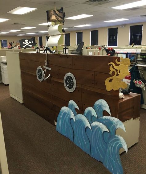 Image result for pirate cubicle halloween Under The Sea Cubicle Decorations, Office Pirate Decorations, Pirate Halloween Decorations Office, Pirate Ship Cubicle, Pirate Themed Office Party, Pirate Ship Decorations Diy, Pirate Office Decor, Vbs Cruise Theme, Pirate Ship Decorations