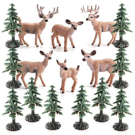 PRICES MAY VARY. Woodland Animal Figures Set: This set includes 6 pieces deer family figures and 10 pieces model tress, making it a nice collection of deer figurines. Each animal figure is crafted with great attention to detail, ensuring that they are highly realistic, providing a fun and engaging way for children to learn about different wild animals. kids can collect them all and create their own animal world. Realistic Details: Each deer toy figure is carefully hand painted to ensure that the Winter Woodland Birthday, Christmas Deer Decorations, Animal Figurine Toys, Woodland Fairy Party, Deer Figurines, Halloween Party Gifts, Animals Toys, Deer Decor, Decoration Cake