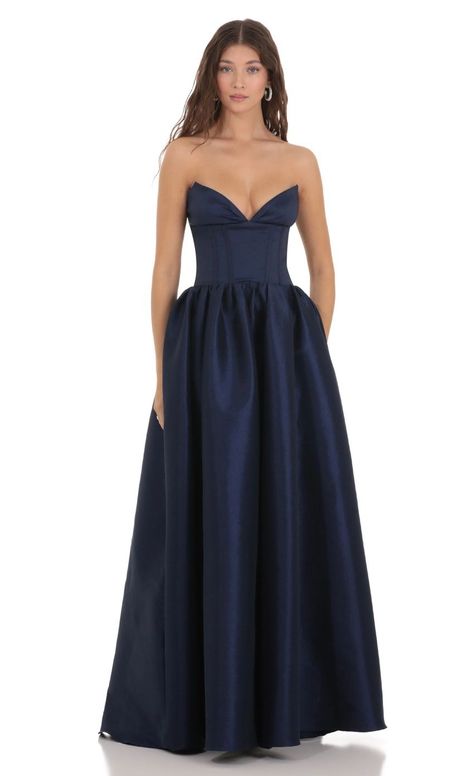 Corset Strapless Gown Dress in Navy | LUCY IN THE SKY Lucy In The Sky, Women Sweatshirts, Ladies Top, Strapless Gown, Gown Dress, The Sky, Angeles, Prom, Size Small