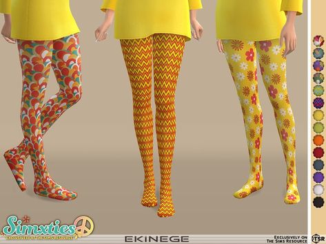 The Sims Resource - Simxties - Opaque Tights Colorful Tights, Yellow Tights, 60’s Fashion, Sims 4 Decades Challenge, 1960s Hippie, Sims 4 Anime, Free Sims, Sims 4 Characters, Colored Tights