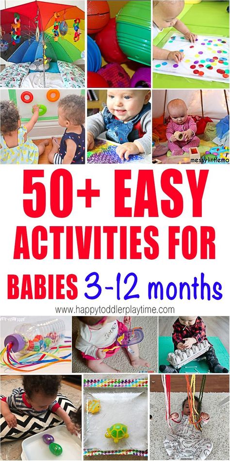 50  Activities for Babies 3-12 Months - HAPPY TODDLER PLAYTIME Here are 50+ simple activities for babies you can easily create at home. From sensory bags to baby sticky walls, there are tons of ideas here for your baby. #babyactivities #babyplay #baby Baby Development Activities, Activities For Babies, Best Toddler Toys, Infant Sensory Activities, Infant Classroom, Sensory Bags, Simple Activities, Baby Sensory Play, Baby Play Activities