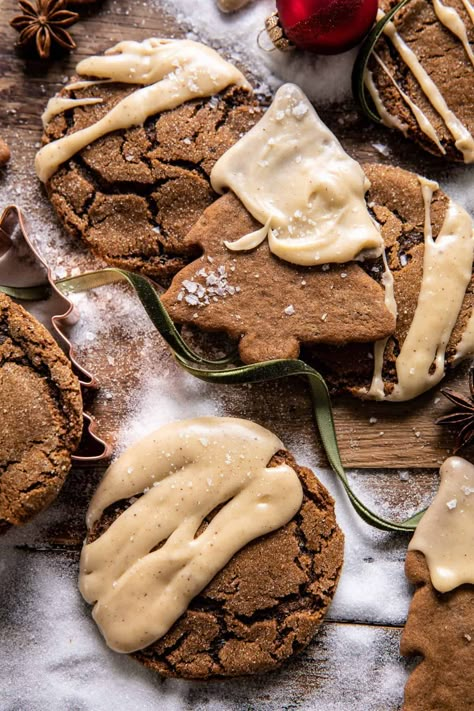 Soft Gingerbread Latte Cookies, Gingerbread Latte Cookies, Cookies With Brown Butter, Brown Butter Icing, Bbq Dessert, Chewy Gingerbread Cookies, Soft Gingerbread, Half Baked Harvest Recipes, Gingerbread Latte