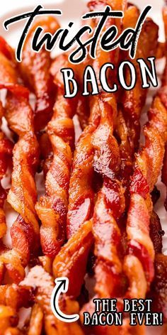 Twisted Bacon is taking over as the BEST method for cooking bacon - it's the perfect mix of soft and crispy! This viral TikTok trend is so easy to make and everyone will love how delicious and juicy it is! via @sugarandsoulco Brunch Bacon Recipes, Oven Baked Bacon How To Make, Bacon Dishes Breakfast, Candied Bacon Twists In Oven, Perfect Bacon In Oven, Maple Bacon Twists, Cooked Bacon Recipes, Twist Bacon In Oven, Best Bacon In Oven