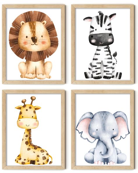 PRICES MAY VARY. USA PREMIUM QUALITY - These neutral nursery animal decor posters are Giclee printed in the USA for a superior gallery quality finish. Lion, Zebra, Giraffe and baby elephant nursery decor FINEST MATERIALS - Our safari animal wall art for baby nursery is printed using UV resistant inks on a thick & smooth LUX art card to really make these wildlife animal posters pop UNFRAMED 8X10 INCH - The baby safari nursery decor prints come in a beautiful set of 4 and are ready to frame, they Baby Boy Nursery Wall Decor, Boy Nursery Wall Decor, Jungle Animal Nursery, Safari Wall Decor, Baby Safari Nursery, Baby Elephant Nursery, Zebra Nursery, Safari Nursery Wall Art, Baby Nursery Wall Decor