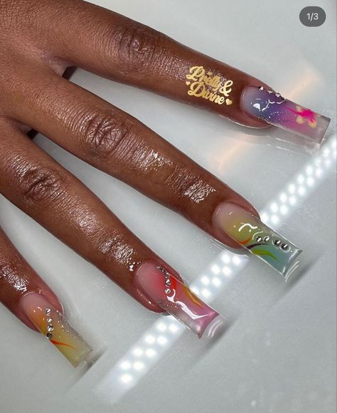 Short Airbrush Nail Designs, Neo Soul Nails, Y2k Birthday Nails, Bratz Nails Acrylic, Jt Nails, Dramatic Nails Acrylic, Cute Freestyle Nails, Exotic Nails Acrylic, Dominican Nails