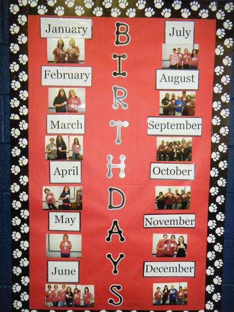 Great way to recognize staff birthdays! Staff Bulletin Boards, Morale Ideas, Work Team Building, Teacher Morale, Work Bulletin Boards, Staff Lounge, Morale Boosters, Staff Morale, Staff Motivation