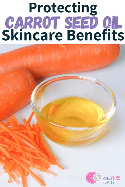 Carrot Seed Oil is a moisturizing oil that rejuvenates skin. This oil helps increase cell turnover which will help you get brighter and younger looking skin. Carrot Seed Oil is used in sunscreens and other products that protect skin from UV damage. Carrot Seed Oil can protect skin from environmental damage and free-radical damage. This oil moisturizes skin and can help repair dry and damaged skin. Carrot Seed Oil is anti-inflammatory and can help soothe dry and irritated skin. Carrot Seed Oil Benefits, Oil Benefits For Skin, Sunscreen Recipe, Carrot Benefits, How To Plant Carrots, Oil Substitute, Carrot Oil, Carrots Oil, Bath Recipes