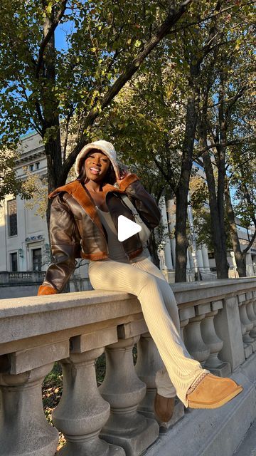 GINA B. 💖 on Instagram: "Cozy vibes all winter 🤎⁣ ⁣ ⁣ Lol I’m always obsessed with something new…right now it’s bucket hats and aviator jackets 🤌🏾⁣ ⁣ ⁣ ♡ Outfits details ♡⁣ Jumpsuit: @prettylittlething Jacket: @prettylittlething" Aviator Jacket Outfit, Aviator Jackets, Cozy Vibes, Bucket Hats, Outfit Details, Jacket Outfits, Then And Now, Something New, Bucket Hat